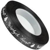 Opakowania i torebki na prezenty - Wstążka Satynowa Nadruk Wesołych Czarna 12mm/22m - miniaturka - grafika 1