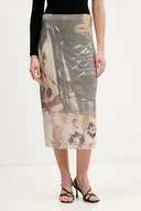 Spódnice - Desigual spódnica COLLAGE kolor brązowy midi prosta 25WWFK05 - miniaturka - grafika 1