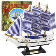 Kolekcjonerskie modele pojazdów - Model Kolekcjonerski Dekoracyjny Statek Żaglowiec Biało-Niebieski 18x17cm - miniaturka - grafika 1