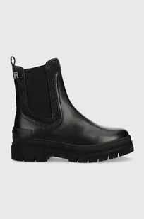 Tommy Hilfiger botki FEMININE FELT CHELSEA BOOTIE damskie kolor czarny na płaskim obcasie ocieplone FW0FW07655 - Botki damskie - miniaturka - grafika 1