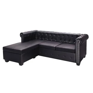 Czarny narożnik z leżanką w stylu Chesterfield, lewostronny - Xavier 4Q - Narożniki - miniaturka - grafika 1