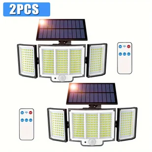 TEMU 2PCS Solarne Lampy Z Czujnikiem Ruchu Na Zewnątrz Ogród, 348LED Solarne Światła Ścienne Z Pilotem, 3 Głowice Lampy Bezpieczeństwa, 270° - Inne - miniaturka - grafika 1