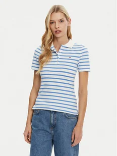 Tommy Hilfiger Polo 1985 WW0WW43225 Błękitny Slim Fit - Koszulki sportowe damskie - miniaturka - grafika 1