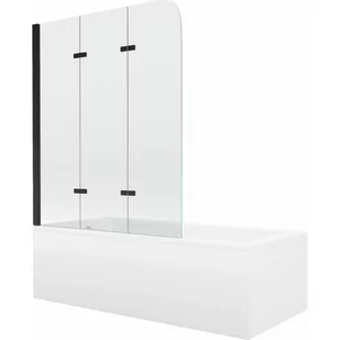 Mexen Cubik wanna prostokątna 160 x 70 cm z obudową i parawanem 3-skrzydłowym 120 cm, transparent, czarny - Wanny - miniaturka - grafika 1