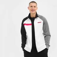 Bluzy sportowe męskie - Męska bluza dresowa rozpinana bez kaptura Klasyk Tracktop Miro - biała - PROSTO - miniaturka - grafika 1