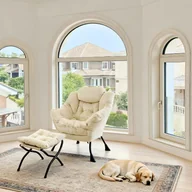 Fotele - Beżowy fotel rozkładany z podnóżkiem, podłokietnikami i kieszenią boczną – wygodny do salonu, sypialni lub biura. - miniaturka - grafika 1