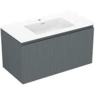 Szafki łazienkowe - Mexen Rivel szafka łazienkowa 90 cm z umywalką Otis, 1 szuflada, ryflowana , grafit mat/biała mat - 91A20-09047-1-BF66-W18M01 - miniaturka - grafika 1