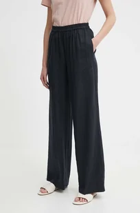 Sisley spodnie lniane kolor czarny szerokie high waist - Spodnie damskie - miniaturka - grafika 1