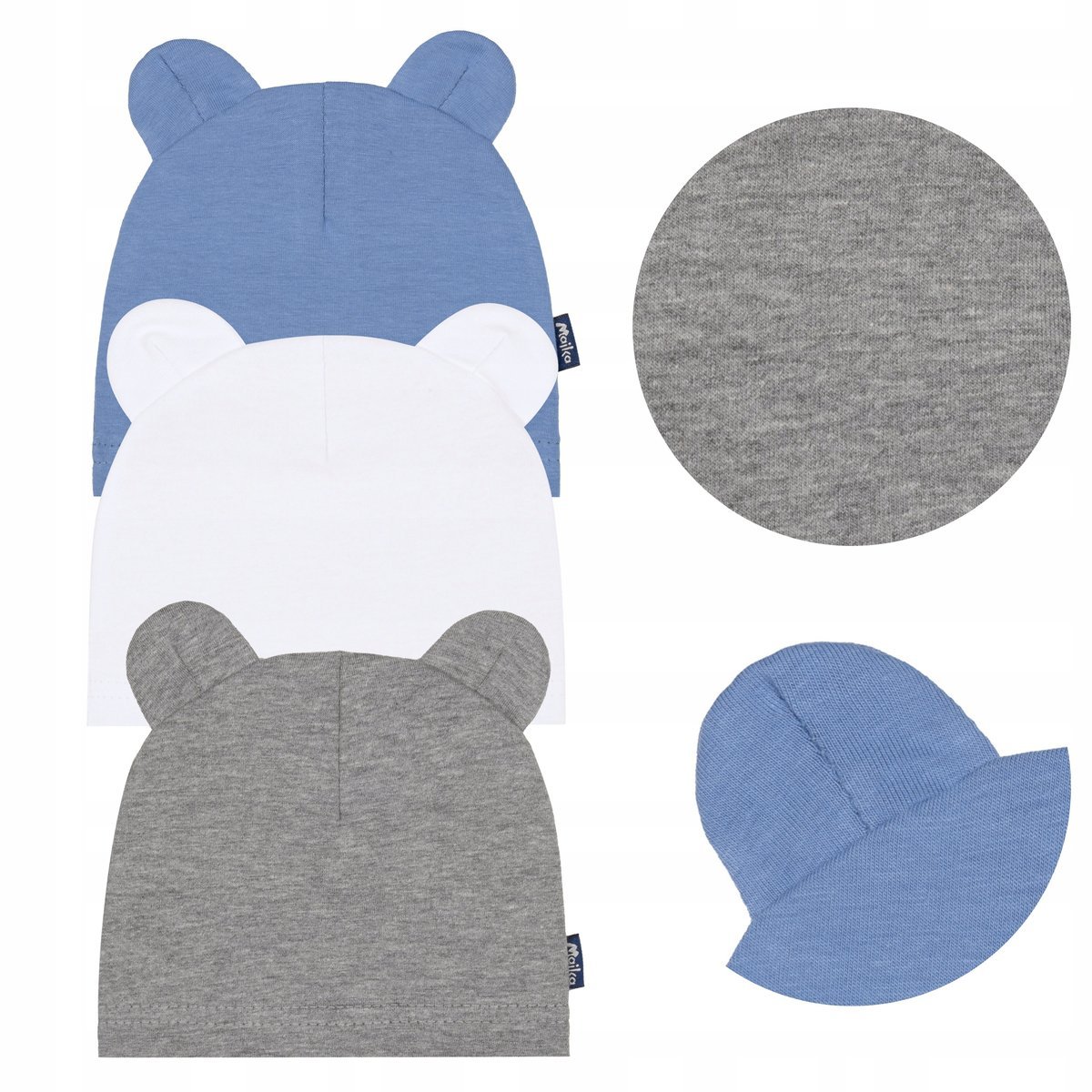 Czapka niemowlęca bawełniana biała uszka 36-38 x3