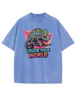 Koszulki i topy damskie - Koszulka oversize efekt sprania Kolorowy Kameleon jasnoniebieski M - miniaturka - grafika 1