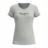 Koszulki i topy damskie - PEPE JEANS KOSZULKA DAMSKA T-SHIRT SZARA r. S - miniaturka - grafika 1