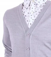 Swetry męskie - Sweter męski rozpinany kardigan na guziki w szpic wełniany z wełny M szary - miniaturka - grafika 1