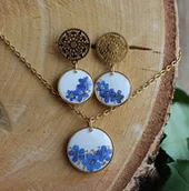 Zestawy biżuterii dla kobiet - Złoty komplet prawdziwe kwiaty zawieszka niezapominajki niezapominajkami - miniaturka - grafika 1