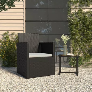 vidaXL Fotel ogrodowy z poduszką, czarny, polirattan - Fotele i krzesła ogrodowe - miniaturka - grafika 1