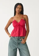 Koszule damskie - Stradivarius Top na ramiączkach z wiązaniem Ciemnoczerwony XXS - miniaturka - grafika 1