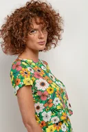 Koszule damskie - Top z wiskozy z krótkim rękawem T408, kwiaty na zielonym tle - miniaturka - grafika 1