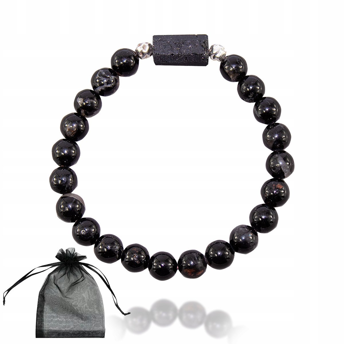CZARNY TURMALIN kule 8mm Bransoletka z Naturalnych Kamieni Srebro925 18cm, bez marki, AG00000590