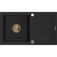 Zlewozmywaki - Mexen Pablo zlewozmywak granitowy 1-komorowy z ociekaczem 752 x 436 mm, czarny, syfon złoty - miniaturka - grafika 1