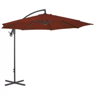 Parasole ogrodowe - vidaXL Parasol wiszący ze stalowym słupkiem, 300 cm, terakotowy 312507 - miniaturka - grafika 1