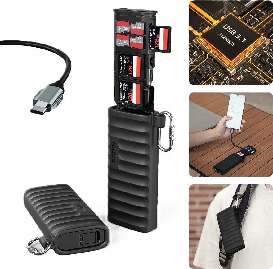 Czytnik Telesin Czytnik Kart Pamięci SD MicroSD TF na USB TYPE-C USB-C 3.1 IP54 312 MB/s / S6-MCR-01 SB9178