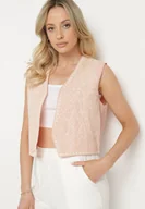 Kamizelki damskie - Różowa Bawełniana Kamizelka Ozdobiona Haftem Belvanis - miniaturka - grafika 1