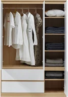 Szafy - Szafa 'Bastheim' z 4 drzwiami, 1 drążkiem, 6 przegrodami, 2 szufladami dąb / biały - miniaturka - grafika 1