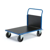 Wózki magazynowe - Wózek platformowy TRANSFER, 1 burta drewniana, 1000x700 mm, guma elastyczna, z hamulcami - miniaturka - grafika 1