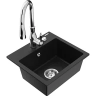 Zlewozmywaki z baterią - Mexen Milo zlewozmywak granitowy 1-komorowy z baterią kuchenną Savita, czarny - miniaturka - grafika 1