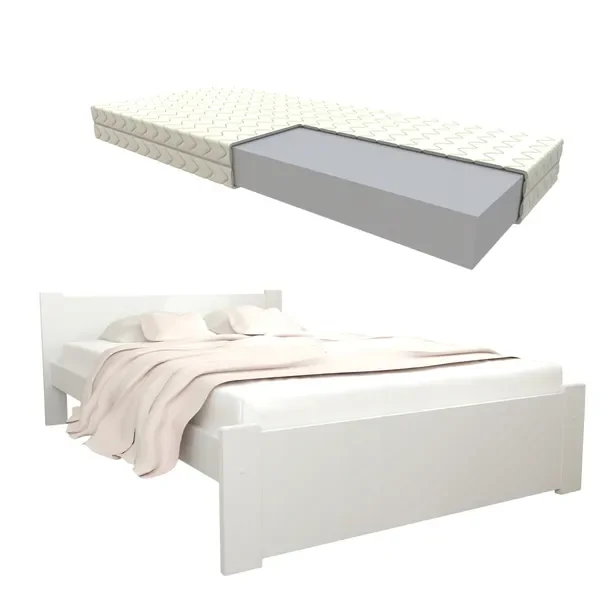 Łóżko Podwójne D3 140x200 Białe Z Materacem Piankowym + Stelaż Gratis