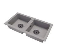 Zlewozmywaki - Brado Kuchenny Granitowy Zlewozmywak Dwukomorowy Borys Syfon Czarny - miniaturka - grafika 1