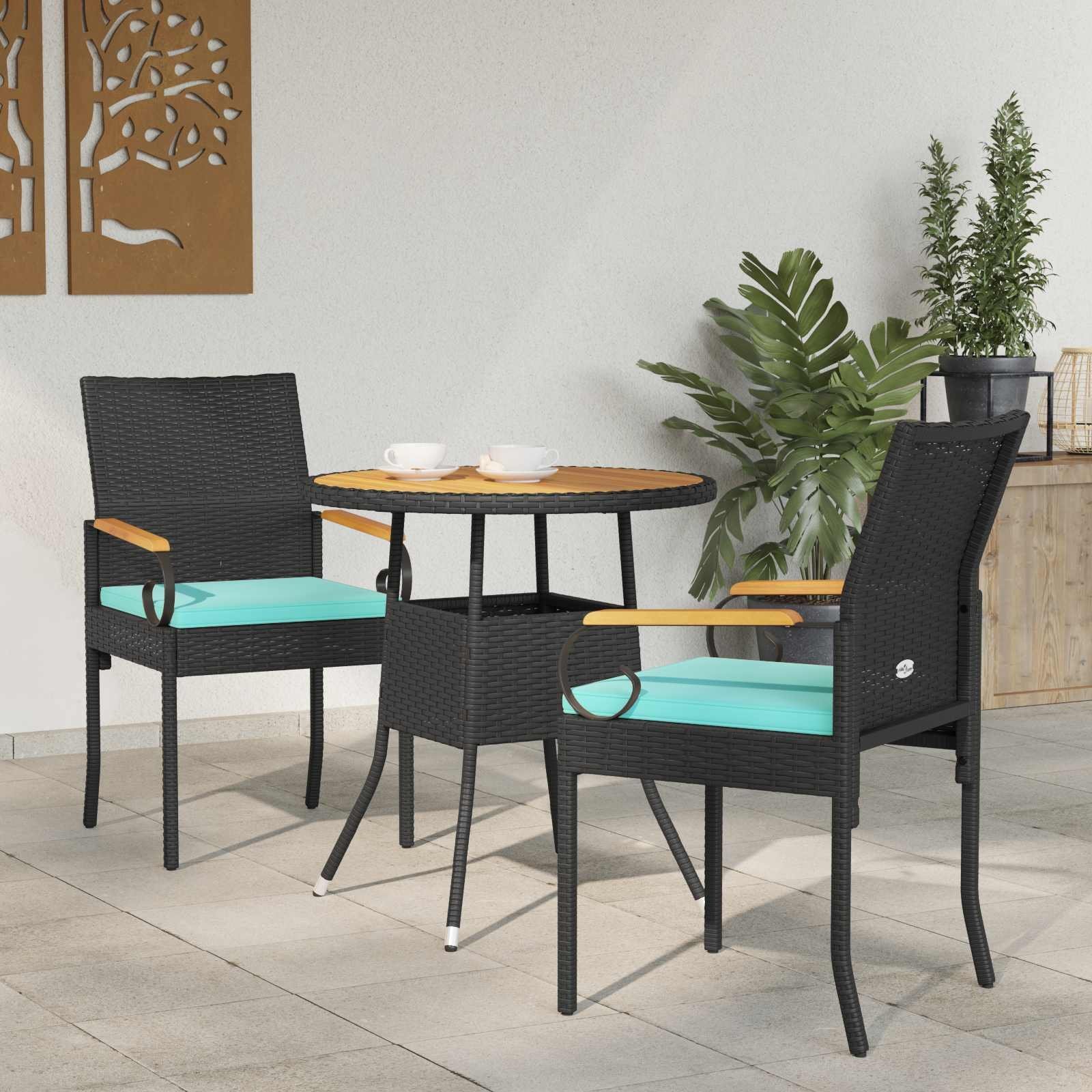 vidaXL Krzesła ogrodowe 2 pcs Czarny i Turkusowy Poli Rattan i Akacja 42025884
