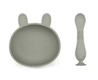 Miseczki i talerzyki dla dzieci - Królik Zestaw Silikonowy Miseczka Plus Łyżeczka- Ciemny Zielony - miniaturka - grafika 1