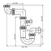 Akcesoria i części do zmywarek - Franke Syfon plastikowy do zlewu, 40 mm, 260-330mm, biały, syfon z odgałęzieniem do zmywarki - miniaturka - grafika 1