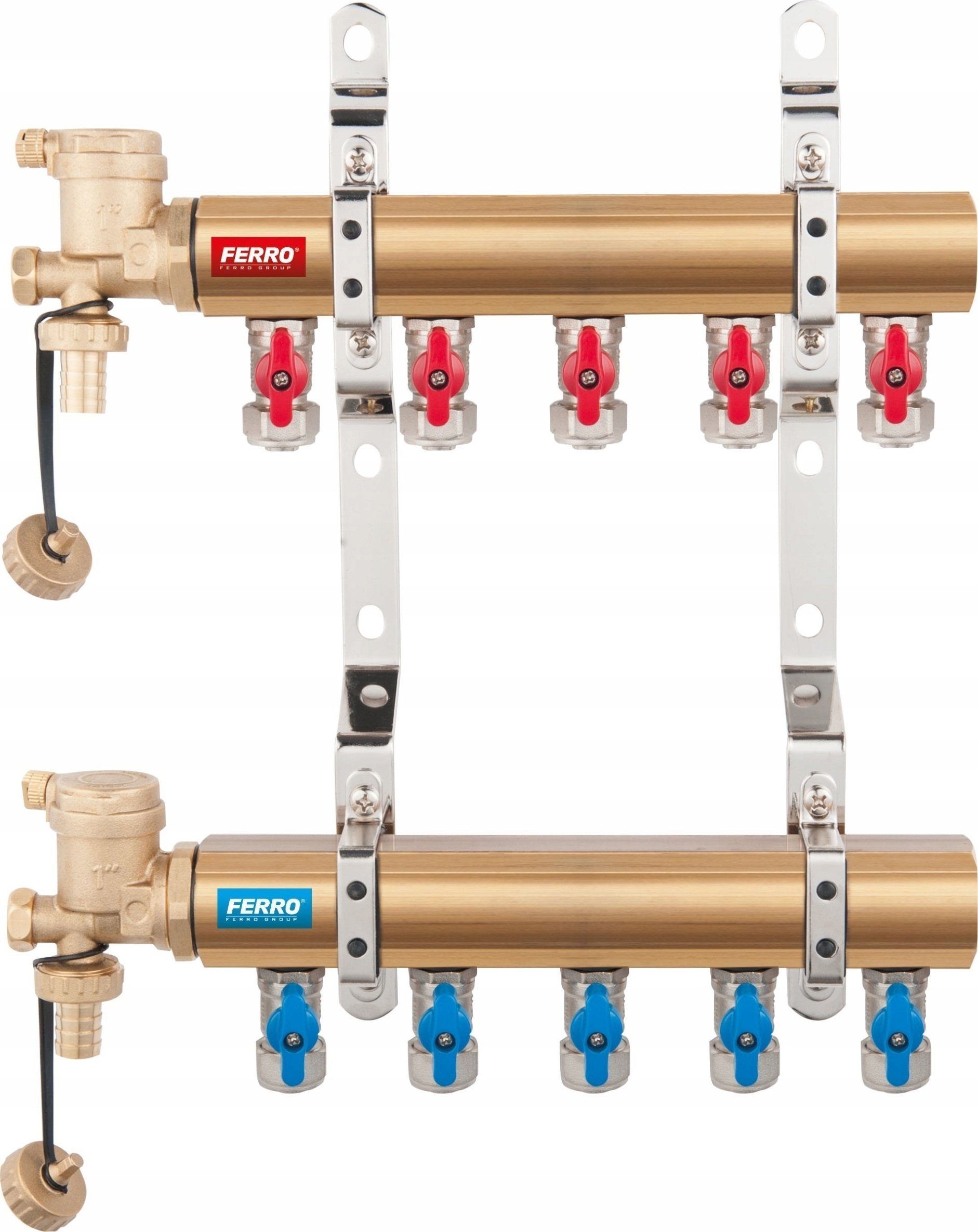 N-RO09S / FERRO / ROZDZIELACZ MOSIĘŻNY / 9-DROG. Z ZAWORAMI ODCINAJĄCYMI KULOWYMI /