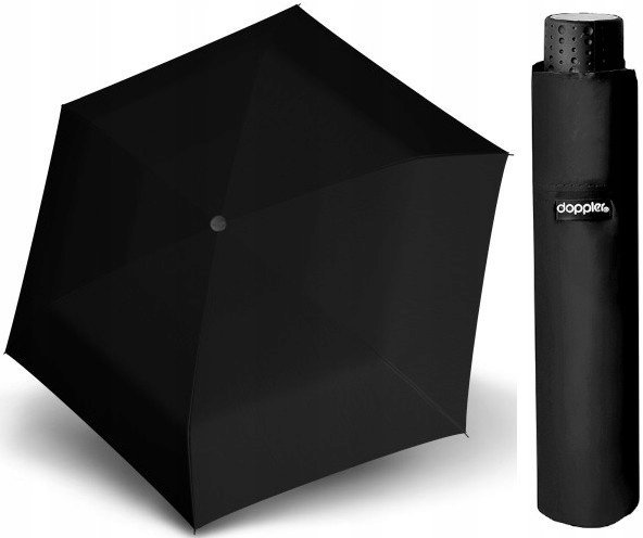 Doppler Czarna Parasolka Składana Lekka Pokrowiec