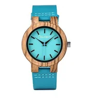 Zegarki męskie - Zegarek drewniany Niwatch BASIC na turkusowym pasku - tarcza 38 mm - miniaturka - grafika 1