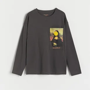 Reserved - Longsleeve oversize SmileyWorld® - ciemnoszary - Bluzki dla chłopców - miniaturka - grafika 1