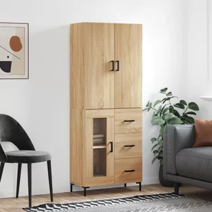 vidaXL Witrynka, dąb sonoma, 69,5x34x180 cm, materiał drewnopochodny - Witryny - miniaturka - grafika 1