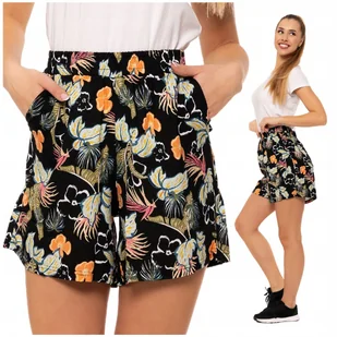 Damskie Szorty Gumka w Pasie Wiskoza Luźne Klasyczne Kwiatki MORAJ L - Spodenki damskie - miniaturka - grafika 1