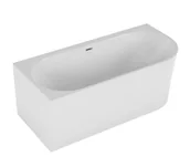 Wanny - Polimat Wanna narożna lewa Sola 160x75 cm owalna biały mat syfon i przelew chrom 00652 - miniaturka - grafika 1