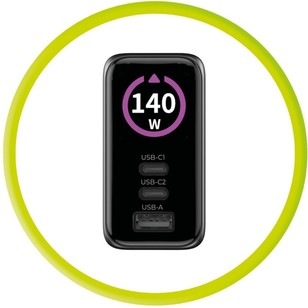 Mobile Origin 140W GaN Display Charger PW21 - 2x USB-C + USB-A MO-140WDCH-PW21