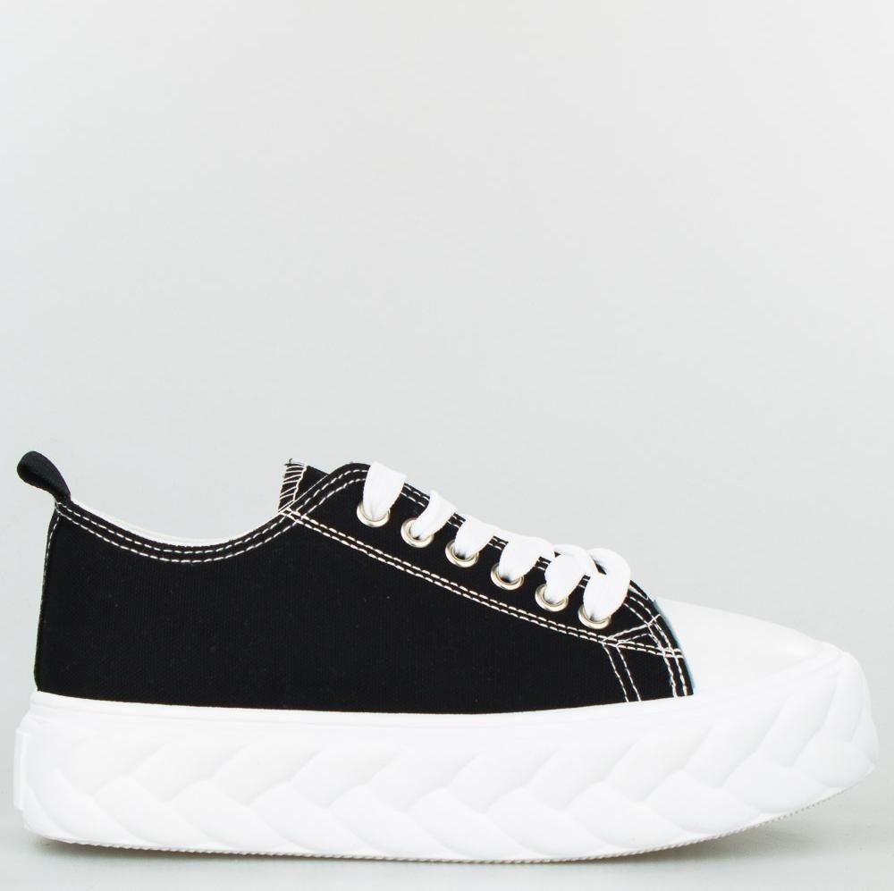 Estetino Tenisówki na ozdobnej platformie tekstylne czarne-37