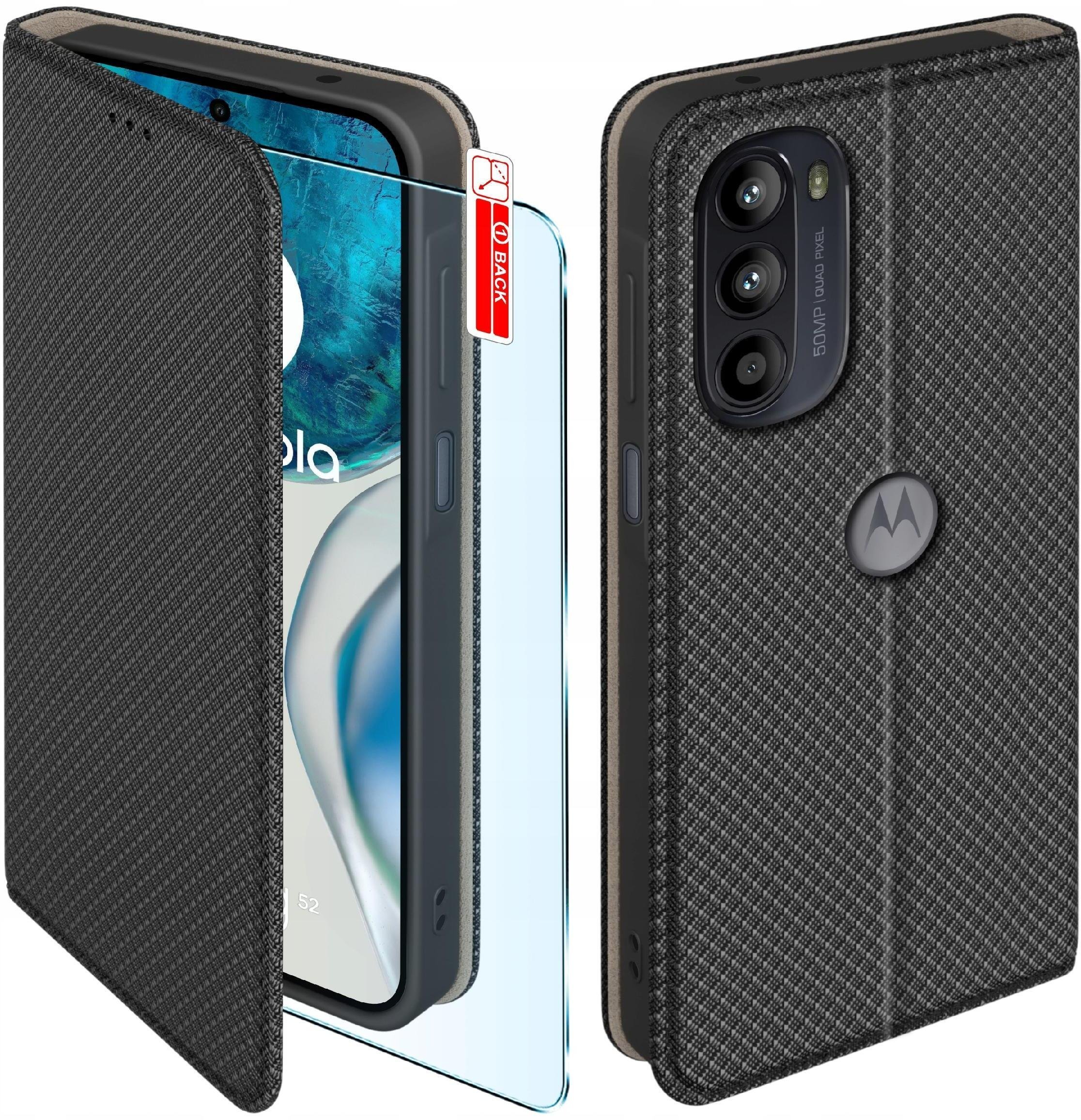Etui MAGNET do Motorola G52 Zamykane Czarne Futerał + Szkło 9H