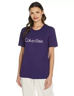 Koszulki i topy damskie - Calvin Klein - Damski top od piżamy - komfortowa bawełniana linia - damska bielizna nocna CK - Charakterystyczne logo czarne nadruk - 100% bawełna piżama top, Liberty Purple, M - grafika 1