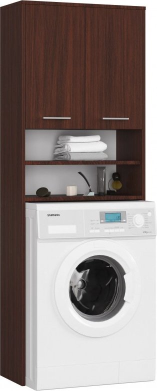 3xEliving szafka na pralkę KORALIA z 2 drzwiczkami, na pralkę lub suszarkę bębnową, wysoka szafka łazienkowa półka szafka łazienkowa wenge