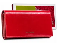Portfele - Damski portfel skórzany Peterson z ochroną RFID pojemna portmonetka na dokumenty i gotówkę, czerwony - miniaturka - grafika 1