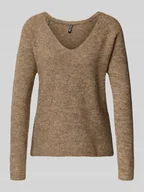 Swetry damskie - Sweter z dzianiny o kroju regular fit z prążkowaną fakturą model ‘ELLEN’ - miniaturka - grafika 1