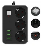 Ładowarki do telefonów - Listwa zasilająca 3 Gniazda + 3x USB Przedłużacz - miniaturka - grafika 1