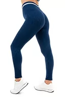 Legginsy - M17 Damskie legginsy damskie nadruk lampart bezszwowe elastyczne marszczone łupki odzież sportowa siłownia trening bieganie spodnie do jogi, granatowy, L - miniaturka - grafika 1