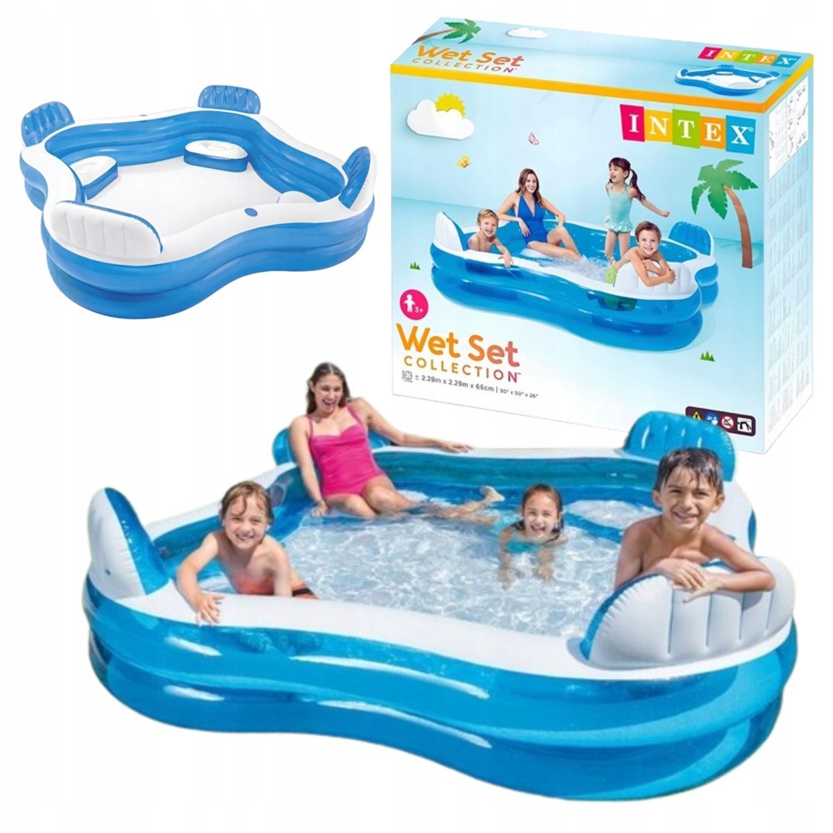 DUŻY BASEN OGRODOWY INTEX Z SIEDZENIAMI 4 OS DMUCHANY RODZINNY 229 X 229 CM